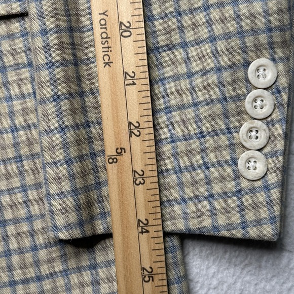 Vintage Jack Nicklaus Hart Schaffner Marx Blazer Mens 40R Beige Blue Plaid 80s - Picture 10 of 10